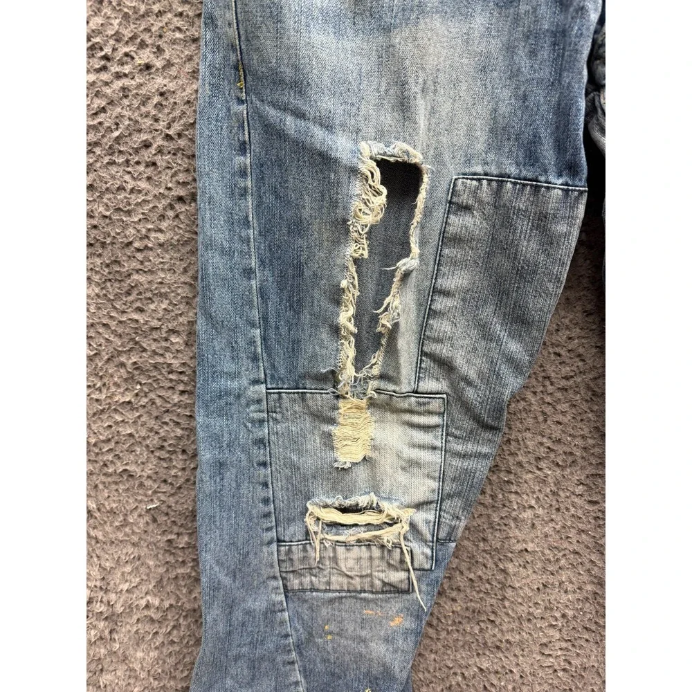 Y2k True Religion Big Rig Stone & Tint Rips Patchwork Denim Jeans Size 36 x 34